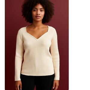 H&M Women's V-Notch ivory ribs knit sweater